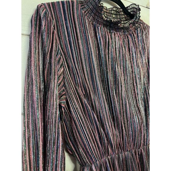 o.p.t. Size XS Dress Multicolor Shimmer Long Sleeves High Ruffle Neck - Picture 6 of 6